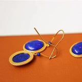 Oval Lapis Lazuli Short Earrings Silver Jewelry
