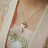 Vintage Ethnic Hetian Jade Peony Tassel Pendant Necklace