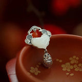 Vintage Ethnic Hetian Jade Peony Tassel Pendant Necklace