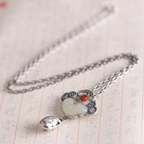 Vintage Ethnic Hetian Jade Peony Tassel Pendant Necklace