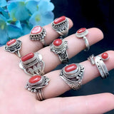 Vintage Inlaid Dzi Bead Adjustable Couple Ring Ethnic Jewelry