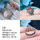 Vintage Inlaid Dzi Bead Adjustable Couple Ring Ethnic Jewelry