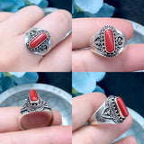 Vintage Inlaid Dzi Bead Adjustable Couple Ring Ethnic Jewelry