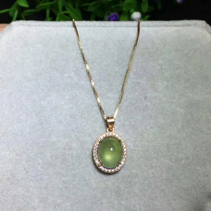 Silver Inlaid Prehnite Pendant Necklace Charm