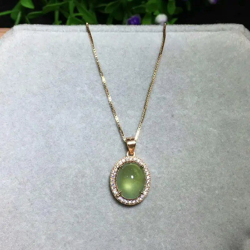 Silver Inlaid Prehnite Pendant Necklace Charm