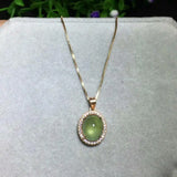 Silver Inlaid Prehnite Pendant Necklace Charm