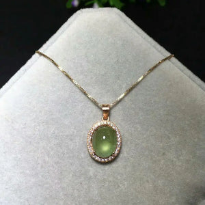 Silver Inlaid Prehnite Pendant Necklace Charm