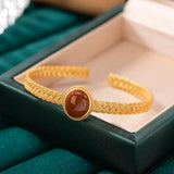 Silver Inlaid Red Tourmaline Bracelet Weaving Jewelry