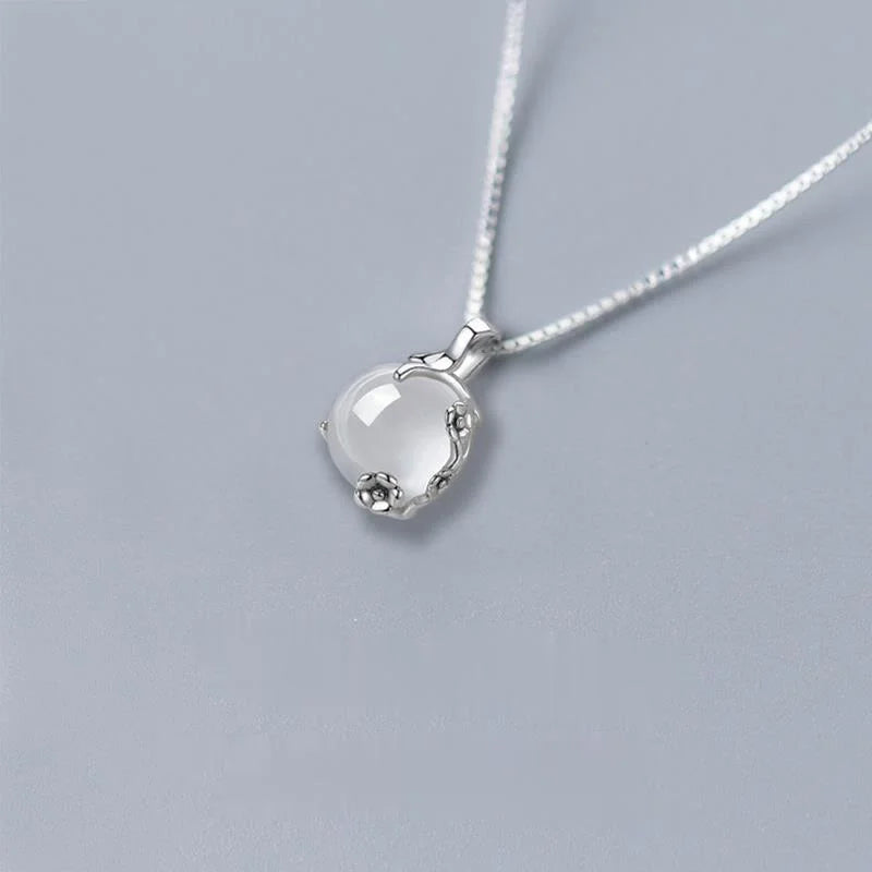 Plum Blossom Egg Chalcedony Necklace Pendant Charm Retro Silver Jewelry