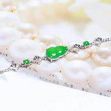 Silver Inlaid Natural Chalcedony Green Gourd Bracelet Charm