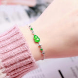 Silver Inlaid Natural Chalcedony Green Gourd Bracelet Charm
