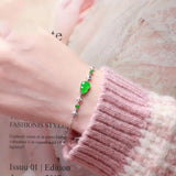 Silver Inlaid Natural Chalcedony Green Gourd Bracelet Charm