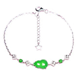 Silver Inlaid Natural Chalcedony Green Gourd Bracelet Charm
