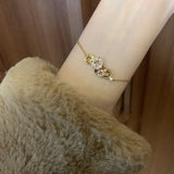 Silver Inlaid Crystal Bracelet for Women God of Fortune Chinese Dinner Accessory