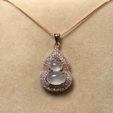 Silver Diamond Ice Chalcedony Gourd Pendant Necklace Charm