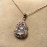 Silver Diamond Ice Chalcedony Gourd Pendant Necklace Charm