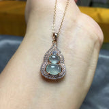 Silver Diamond Ice Chalcedony Gourd Pendant Necklace Charm