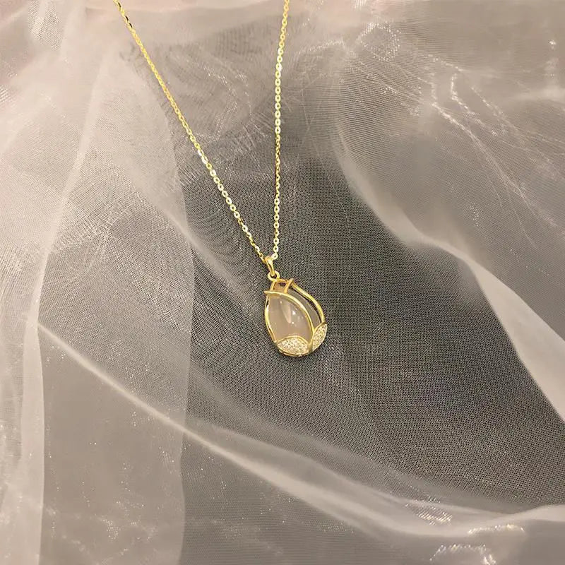 Tulip Flower Diamond Pendant Necklace Silver Jewelry