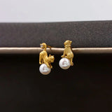 Asymmetric Cat Pearl Earrings for Women