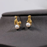 Asymmetric Cat Pearl Earrings for Women