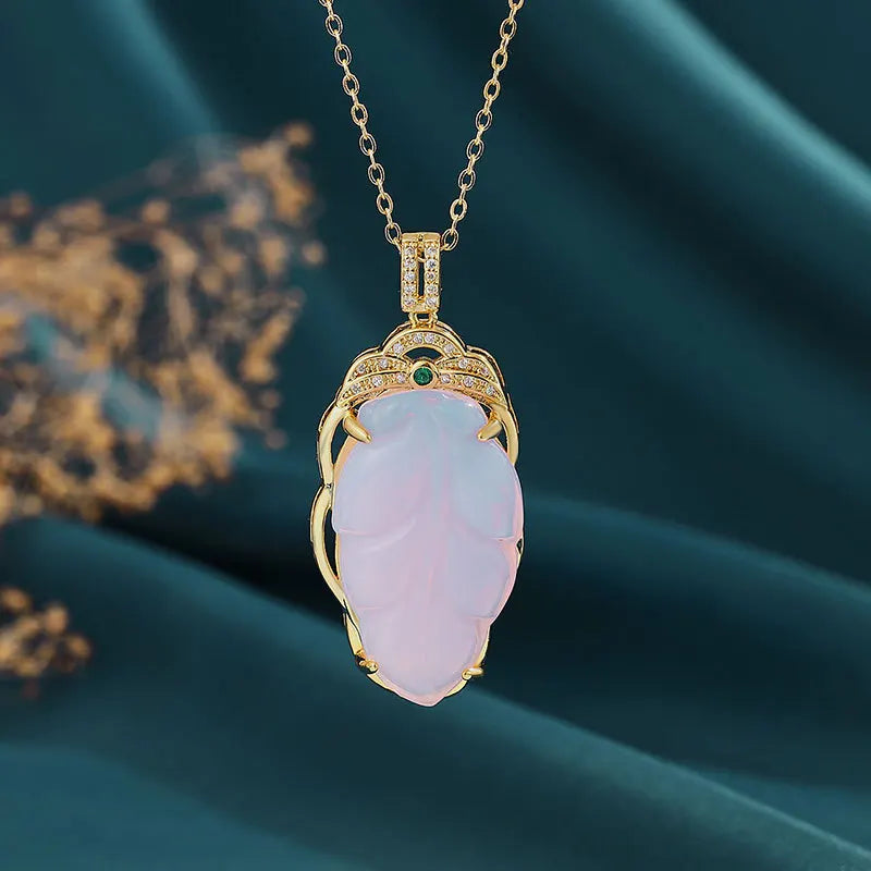 Designer's Chalcedony Leaf Pendant Necklace for Women
