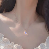 Crystal Moonstone Half Crescent Chain Necklace