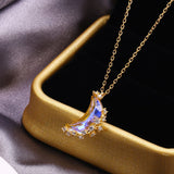 Crystal Moonstone Half Crescent Chain Necklace