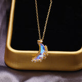Crystal Moonstone Half Crescent Chain Necklace