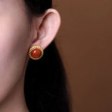 Golden Pattern Enamel Earrings for Women