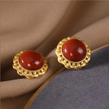 Golden Pattern Enamel Earrings for Women