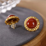 Golden Pattern Enamel Earrings for Women