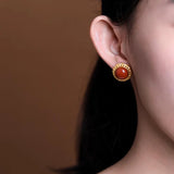 Golden Pattern Enamel Earrings for Women