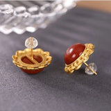 Golden Pattern Enamel Earrings for Women