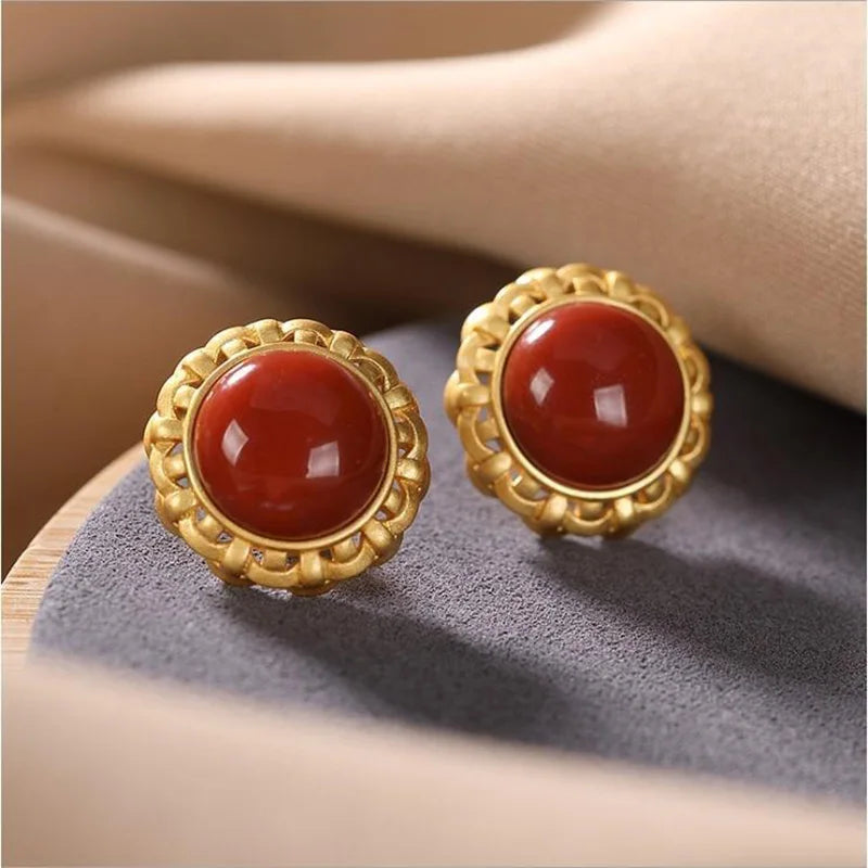 Golden Pattern Enamel Earrings for Women