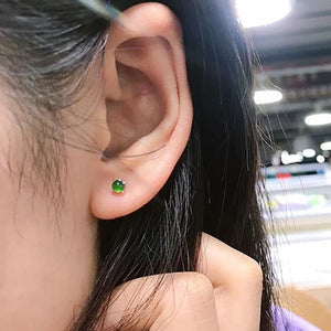 Unique Silver Inlaid Sun Green Chalcedony Round Earrings