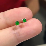 Unique Silver Inlaid Sun Green Chalcedony Round Earrings