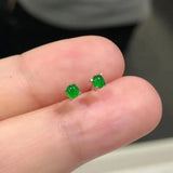 Unique Silver Inlaid Sun Green Chalcedony Round Earrings