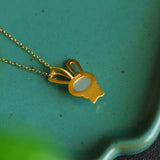 Unique Rabbit Inlaid Hetian Jade Necklace Pendant Lady Jewelry