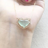 Vintage Silver Diamond Ice Chalcedony Love Pendant Necklace
