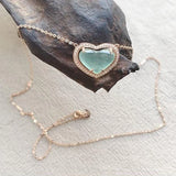 Vintage Silver Diamond Ice Chalcedony Love Pendant Necklace