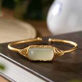 Geometric Shape Hetian Jade Bracelet - Retro Silver Jewelry
