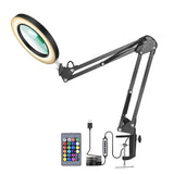 Desk Large 5X USB LED Magnifying Glass 3 Colors Illuminated Magnifier Lamp