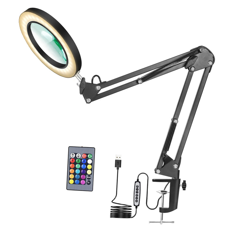 5X USB LED Magnifying Glass 3 Colors Illuminated Magnifier Lamp