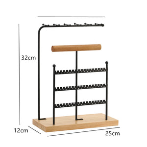 Wooden Base Desktop Jewelry Organizer for Rings & Necklaces
