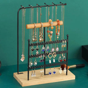Wooden Base Desktop Jewelry Organizer for Rings & Necklaces