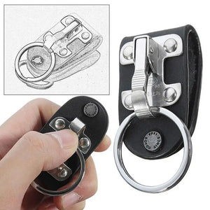 Men PU Leather Steel Keyring Belt Clip Holder Keyring