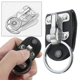 Men PU Leather Steel Keyring Belt Clip Holder Keyring