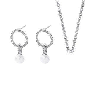 Sterling Silver Pearl Dangle Earrings & Pendant Necklace Set