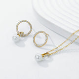 Sterling Silver Pearl Dangle Earrings & Pendant Necklace Set