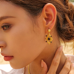 Devil's Eye Pendant Earrings with Pearls 18K Plated Stainless Steel